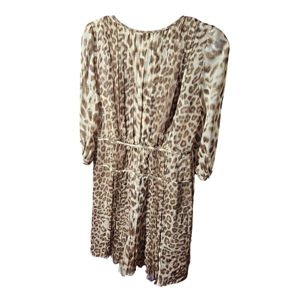 Talbots 8P Petite Leopard Print Pleated Midi Dress With Buttons & 3/4 Sleeves - Picture 5 of 6